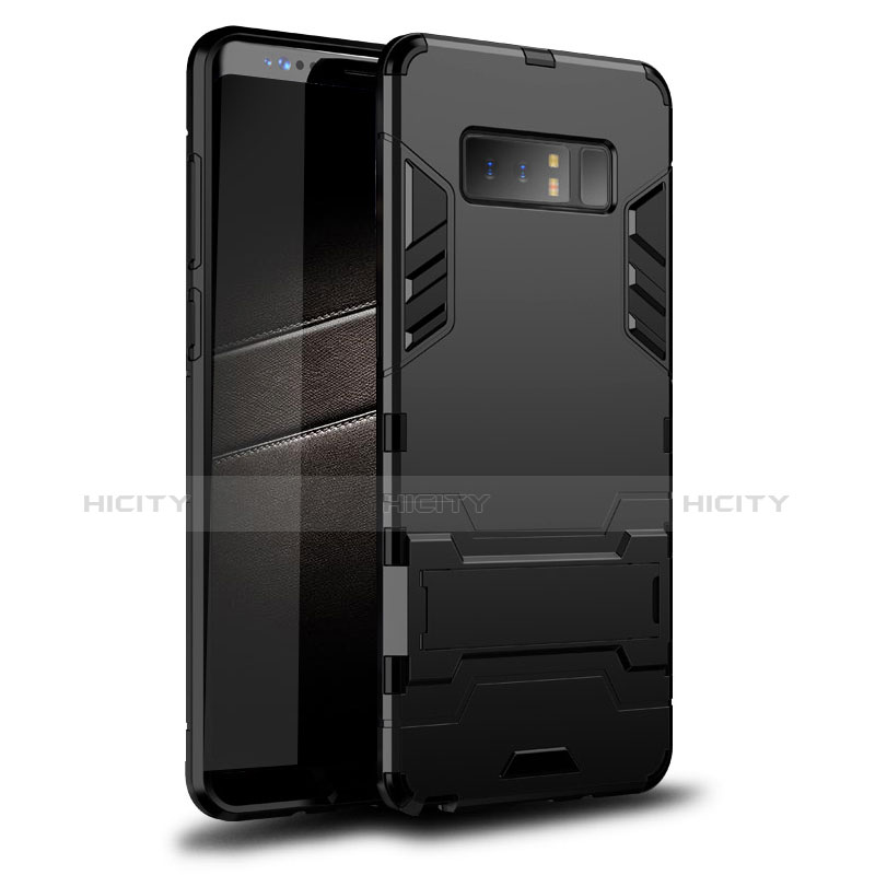 Custodia Silicone e Plastica Opaca Cover con Supporto per Samsung Galaxy Note 8 Nero