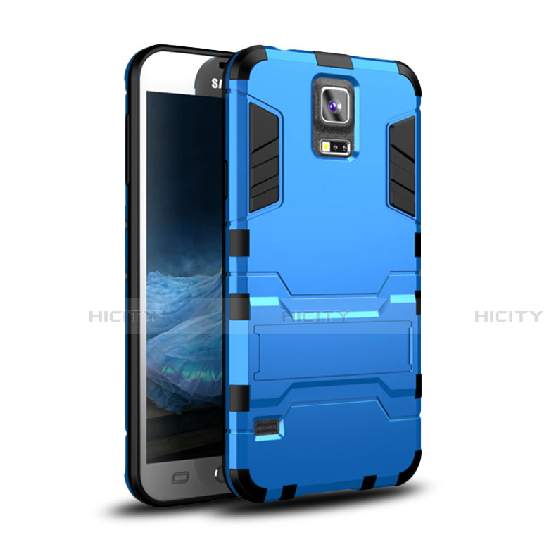 Custodia Silicone e Plastica Opaca Cover con Supporto per Samsung Galaxy S5 Duos Plus Blu