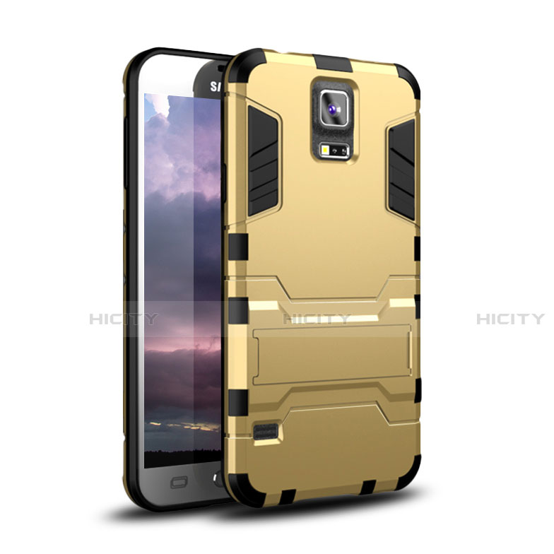 Custodia Silicone e Plastica Opaca Cover con Supporto per Samsung Galaxy S5 Duos Plus Oro