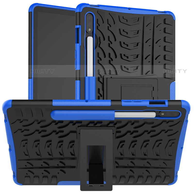 Custodia Silicone e Plastica Opaca Cover con Supporto per Samsung Galaxy Tab S7 11 Wi-Fi SM-T870 Blu