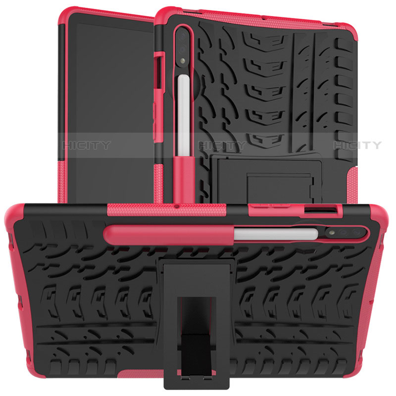 Custodia Silicone e Plastica Opaca Cover con Supporto per Samsung Galaxy Tab S7 11 Wi-Fi SM-T870 Rosa
