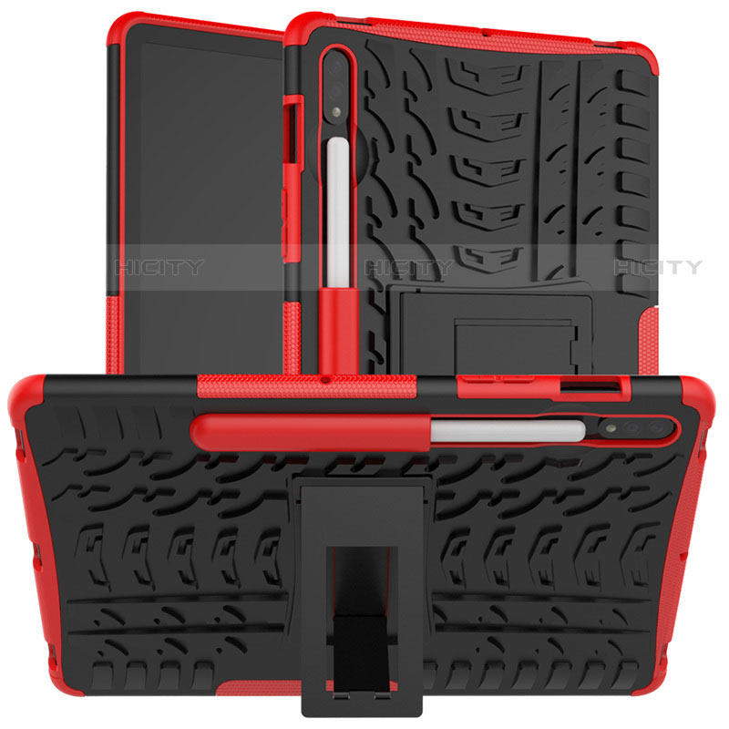 Custodia Silicone e Plastica Opaca Cover con Supporto per Samsung Galaxy Tab S7 11 Wi-Fi SM-T870 Rosso