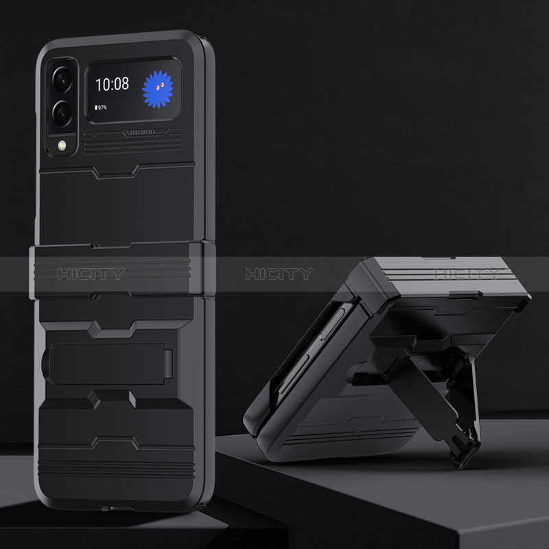 Custodia Silicone e Plastica Opaca Cover con Supporto per Samsung Galaxy Z Flip3 5G Nero