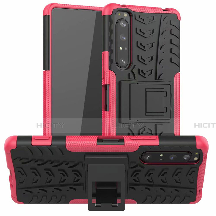 Custodia Silicone e Plastica Opaca Cover con Supporto per Sony Xperia 1 II Rosa