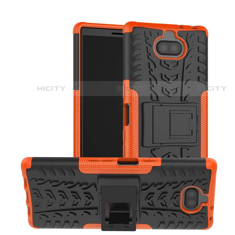 Custodia Silicone e Plastica Opaca Cover con Supporto per Sony Xperia 10 Arancione