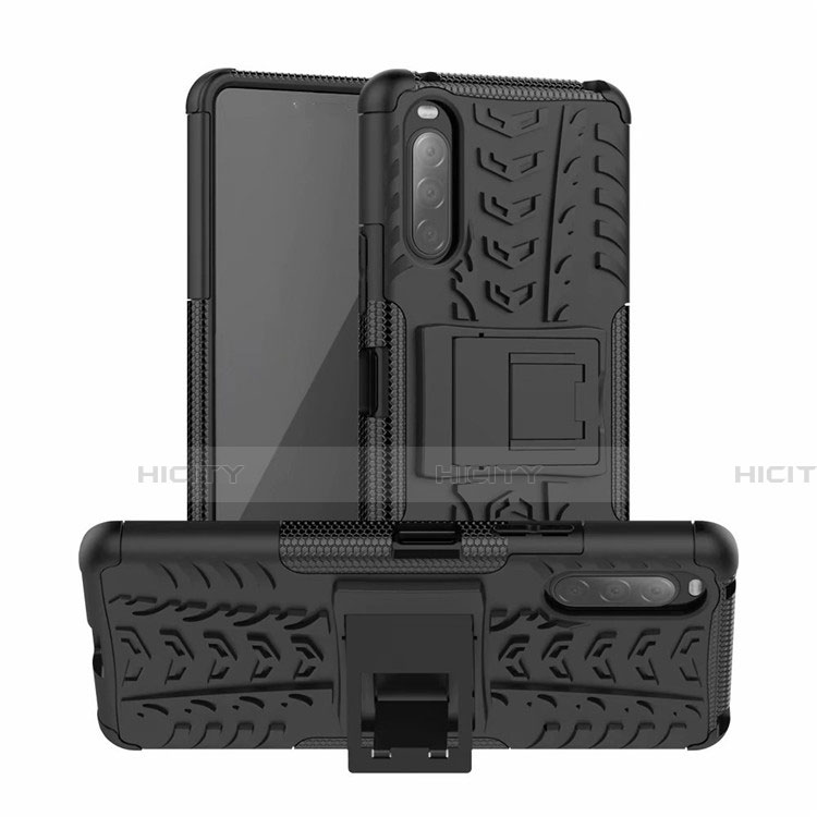 Custodia Silicone e Plastica Opaca Cover con Supporto per Sony Xperia 10 II Nero