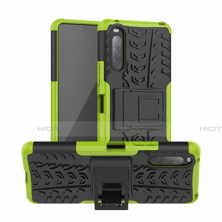 Custodia Silicone e Plastica Opaca Cover con Supporto per Sony Xperia 10 II Verde