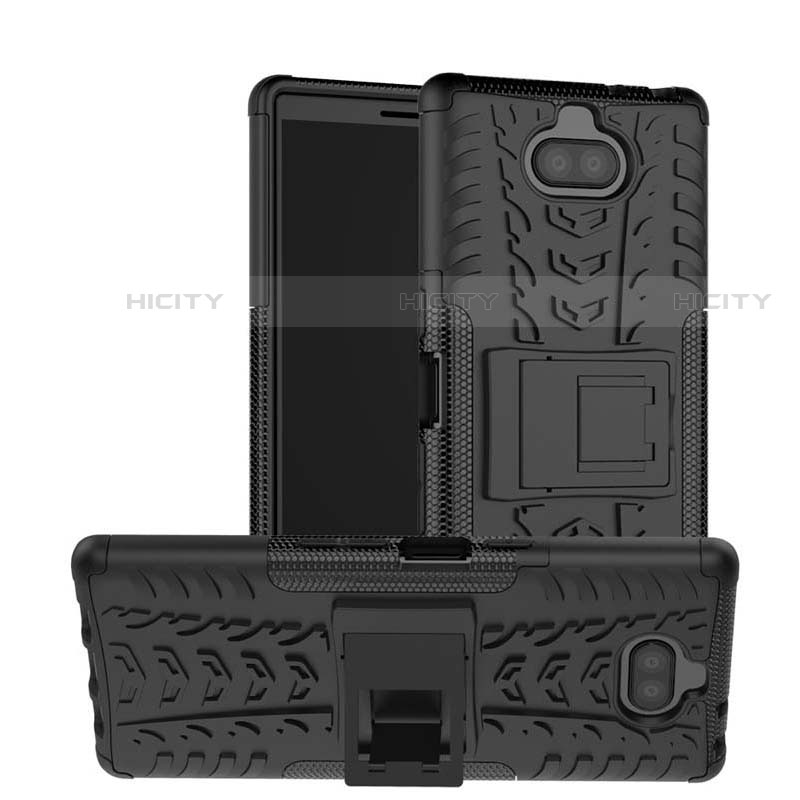 Custodia Silicone e Plastica Opaca Cover con Supporto per Sony Xperia 10 Nero