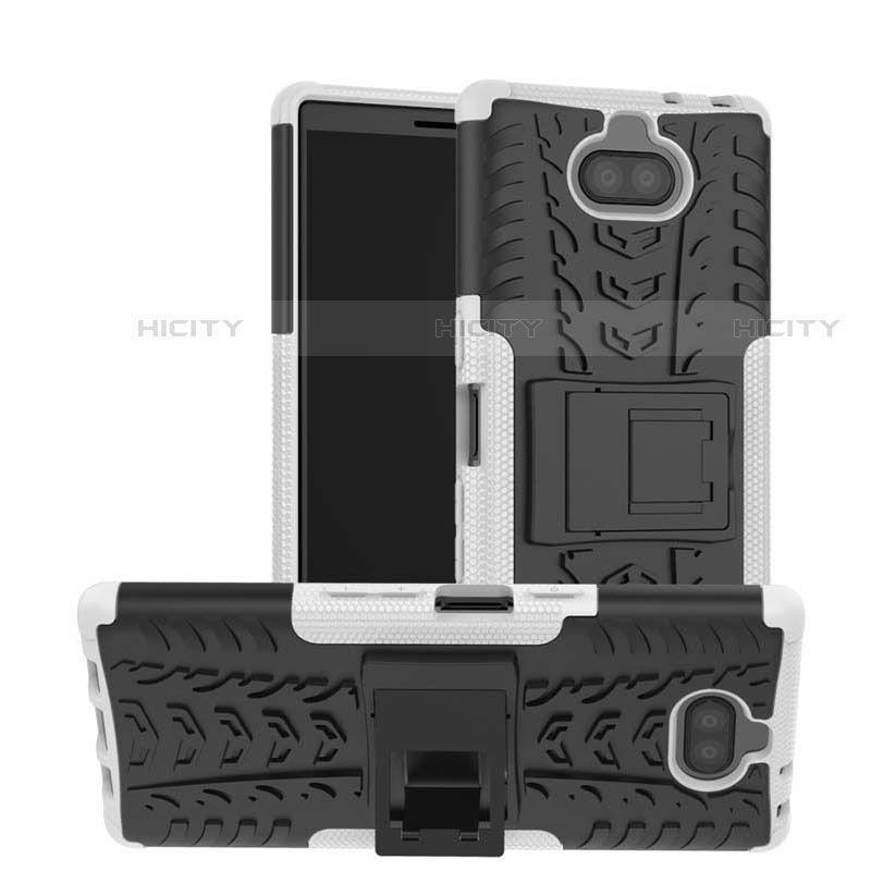 Custodia Silicone e Plastica Opaca Cover con Supporto per Sony Xperia 10 Plus Bianco