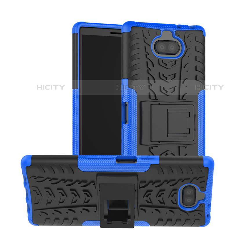 Custodia Silicone e Plastica Opaca Cover con Supporto per Sony Xperia 10 Plus Blu