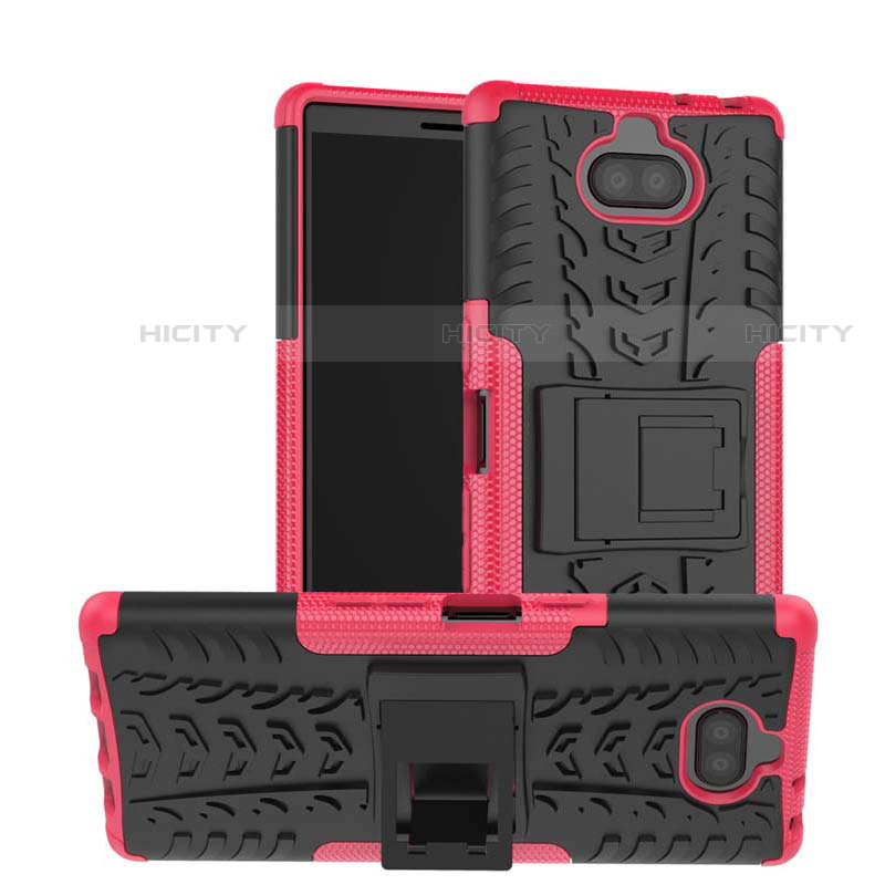 Custodia Silicone e Plastica Opaca Cover con Supporto per Sony Xperia 10 Plus Rosa Caldo