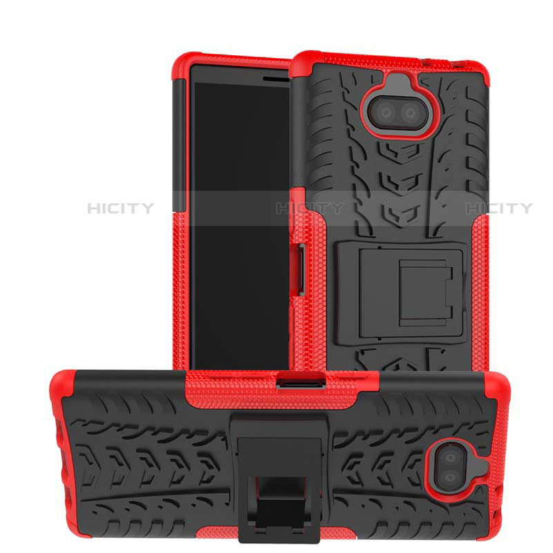 Custodia Silicone e Plastica Opaca Cover con Supporto per Sony Xperia 10 Plus Rosso