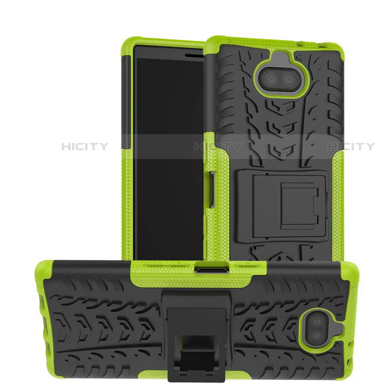 Custodia Silicone e Plastica Opaca Cover con Supporto per Sony Xperia 10 Plus Verde