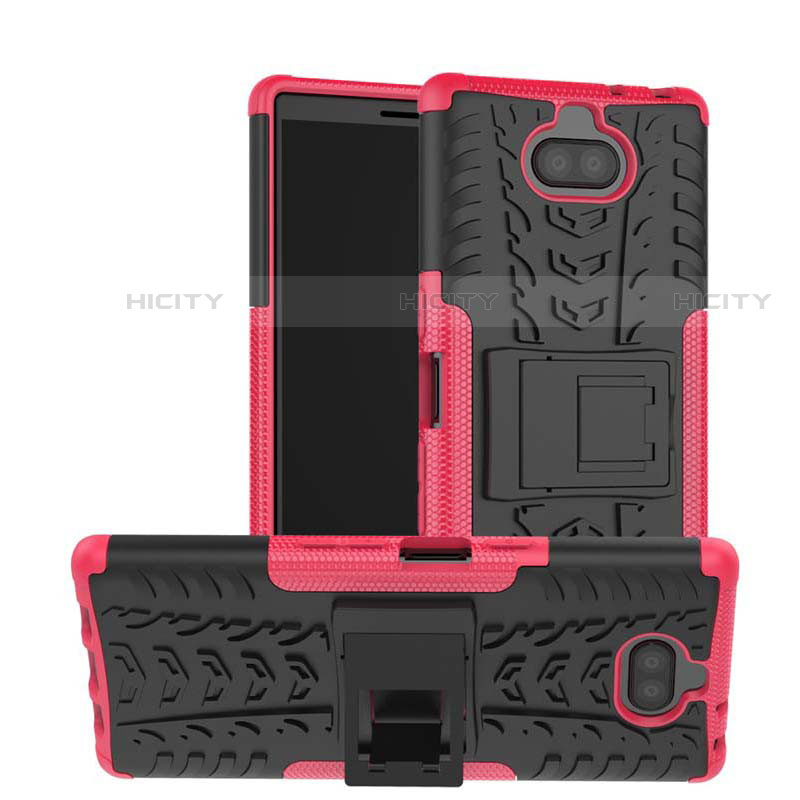 Custodia Silicone e Plastica Opaca Cover con Supporto per Sony Xperia 10 Rosa Caldo