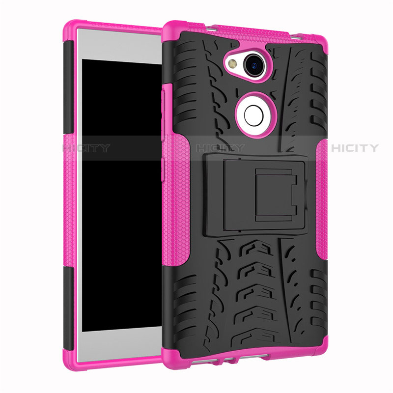 Custodia Silicone e Plastica Opaca Cover con Supporto per Sony Xperia L2 Rosa Caldo