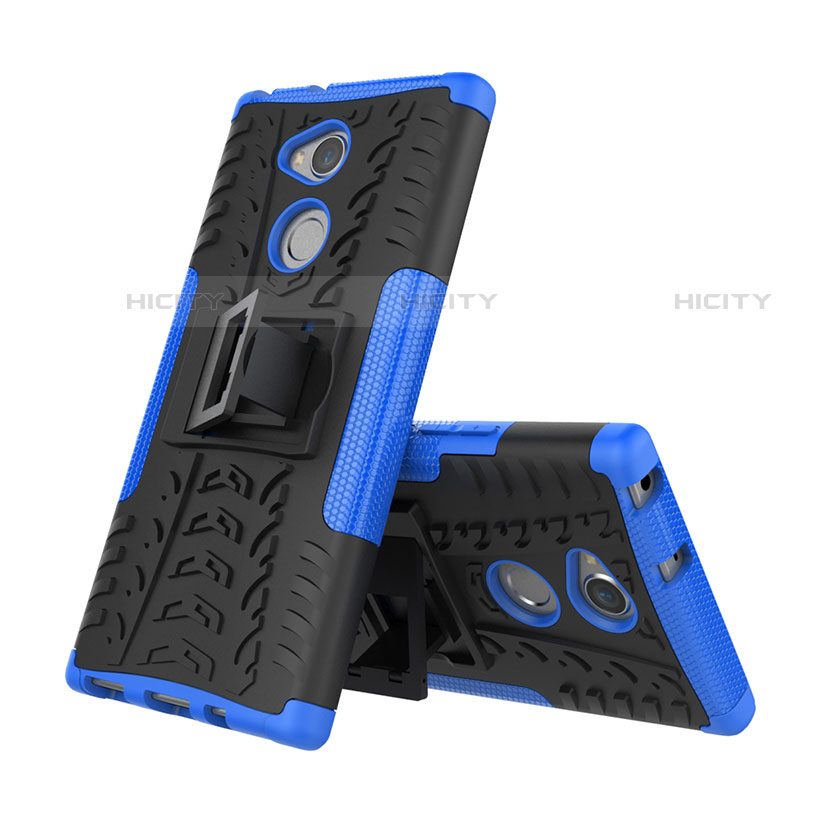 Custodia Silicone e Plastica Opaca Cover con Supporto per Sony Xperia XA2 Plus Blu