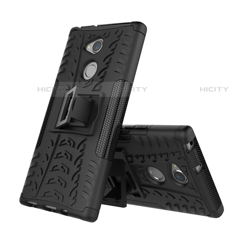 Custodia Silicone e Plastica Opaca Cover con Supporto per Sony Xperia XA2 Plus Nero