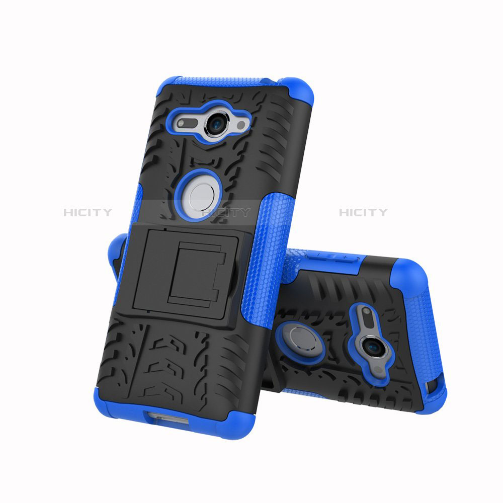 Custodia Silicone e Plastica Opaca Cover con Supporto per Sony Xperia XZ2 Compact Blu