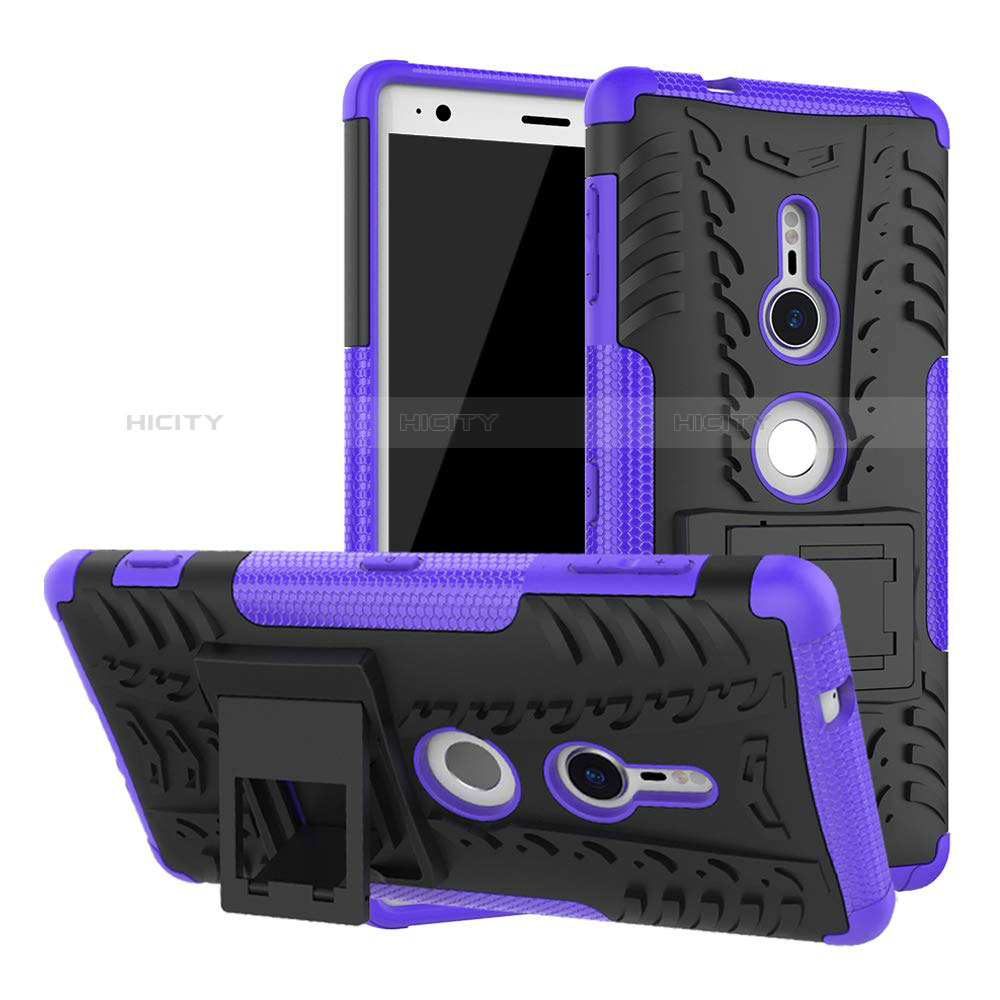 Custodia Silicone e Plastica Opaca Cover con Supporto per Sony Xperia XZ2 Viola