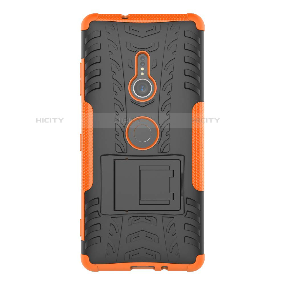 Custodia Silicone e Plastica Opaca Cover con Supporto per Sony Xperia XZ3 Arancione