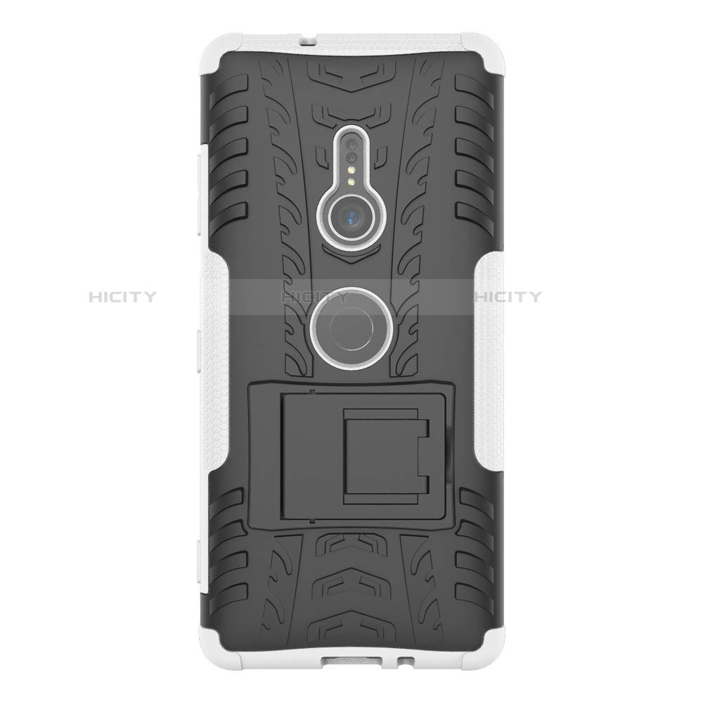 Custodia Silicone e Plastica Opaca Cover con Supporto per Sony Xperia XZ3 Bianco