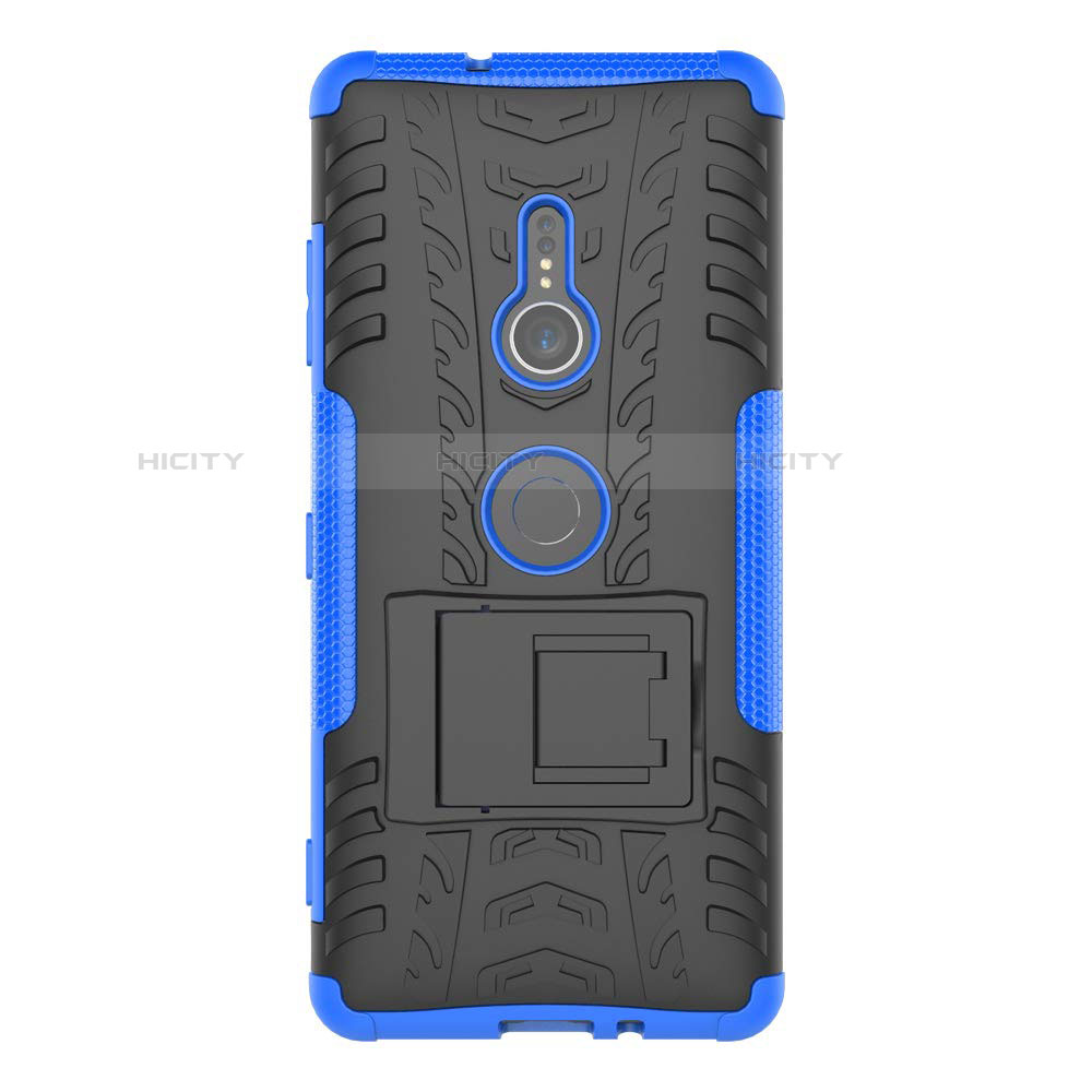 Custodia Silicone e Plastica Opaca Cover con Supporto per Sony Xperia XZ3 Blu