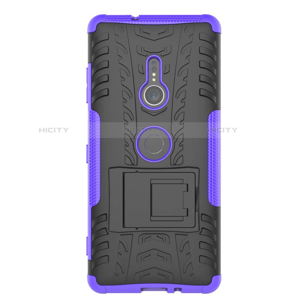 Custodia Silicone e Plastica Opaca Cover con Supporto per Sony Xperia XZ3 Viola