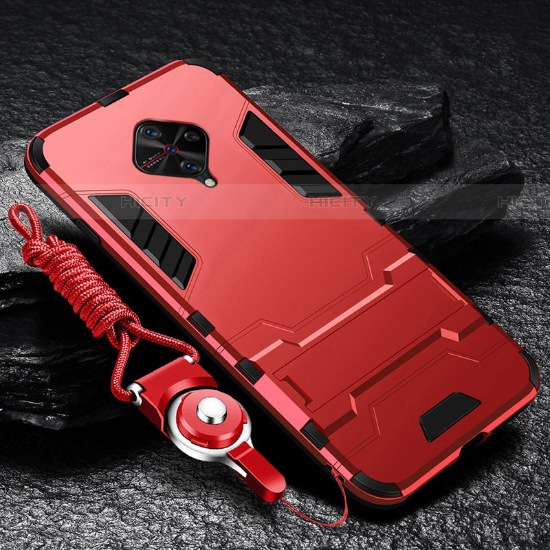 Custodia Silicone e Plastica Opaca Cover con Supporto per Vivo X50 Lite Rosso