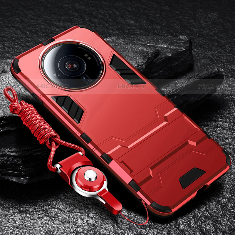 Custodia Silicone e Plastica Opaca Cover con Supporto per Xiaomi Mi 12 Ultra 5G Rosso