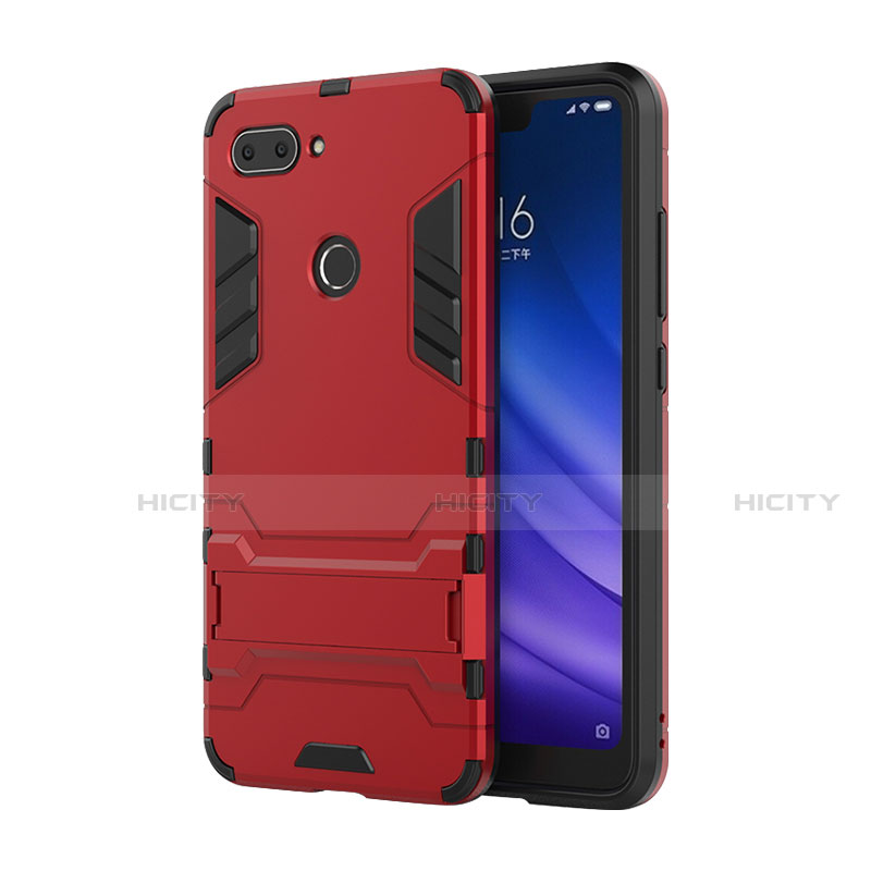Custodia Silicone e Plastica Opaca Cover con Supporto per Xiaomi Mi 8 Lite Rosso