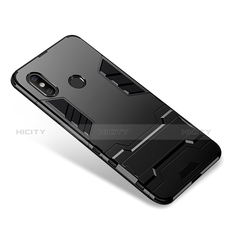 Custodia Silicone e Plastica Opaca Cover con Supporto per Xiaomi Mi 8 Nero