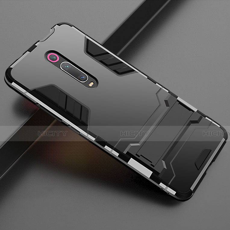 Custodia Silicone e Plastica Opaca Cover con Supporto per Xiaomi Mi 9T Nero