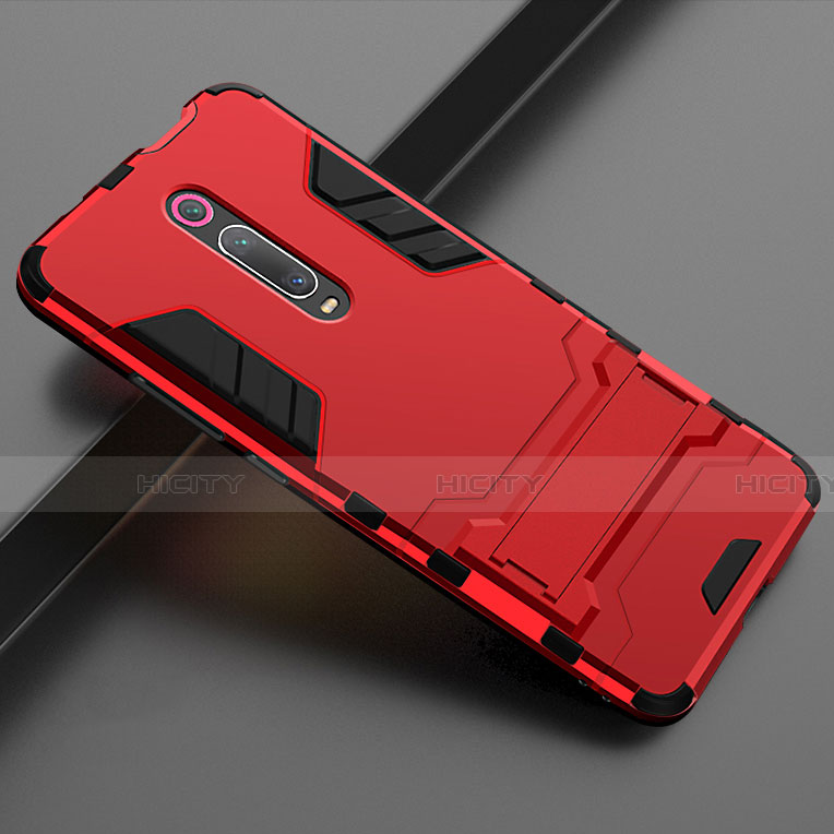 Custodia Silicone e Plastica Opaca Cover con Supporto per Xiaomi Mi 9T Pro Rosso