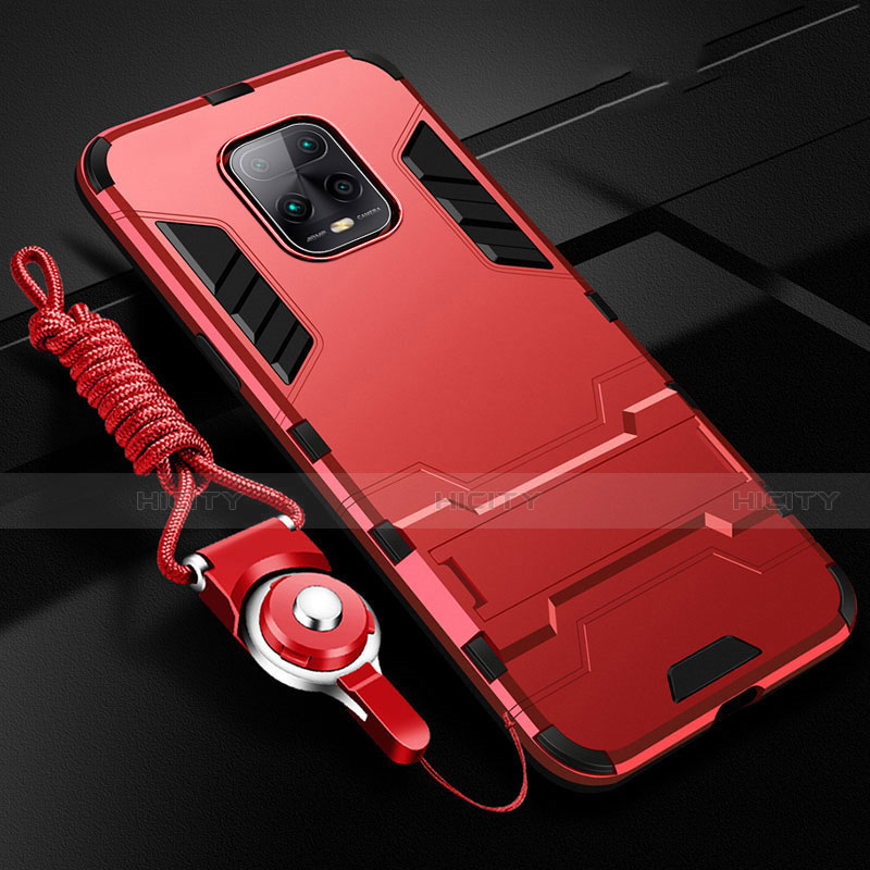 Custodia Silicone e Plastica Opaca Cover con Supporto per Xiaomi Redmi 10X 5G Rosso