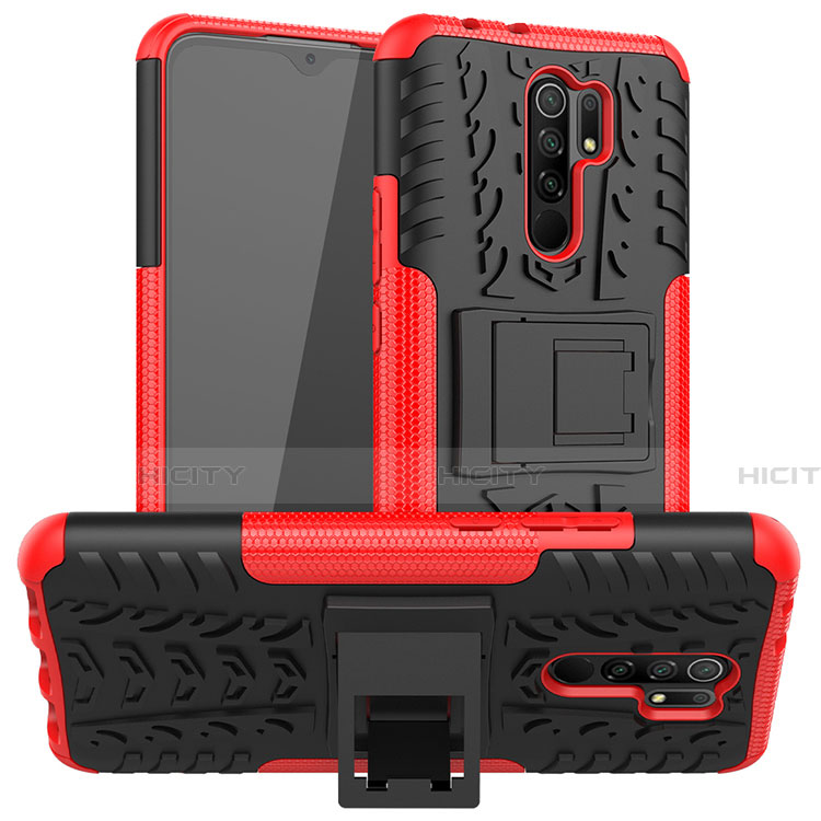 Custodia Silicone e Plastica Opaca Cover con Supporto per Xiaomi Redmi 9 Rosso