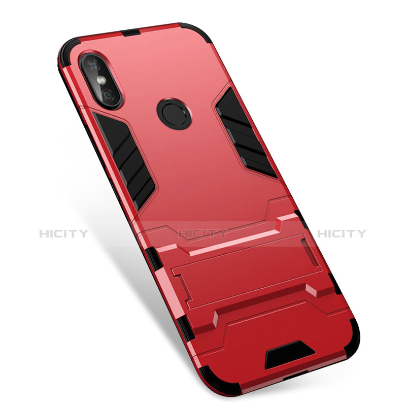 Custodia Silicone e Plastica Opaca Cover con Supporto per Xiaomi Redmi Note 5 AI Dual Camera Rosso