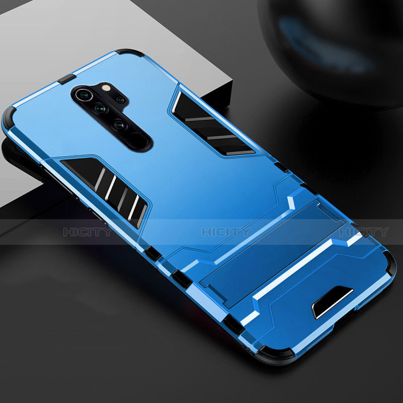 Custodia Silicone e Plastica Opaca Cover con Supporto per Xiaomi Redmi Note 8 Pro Cielo Blu