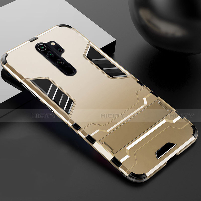 Custodia Silicone e Plastica Opaca Cover con Supporto per Xiaomi Redmi Note 8 Pro Oro