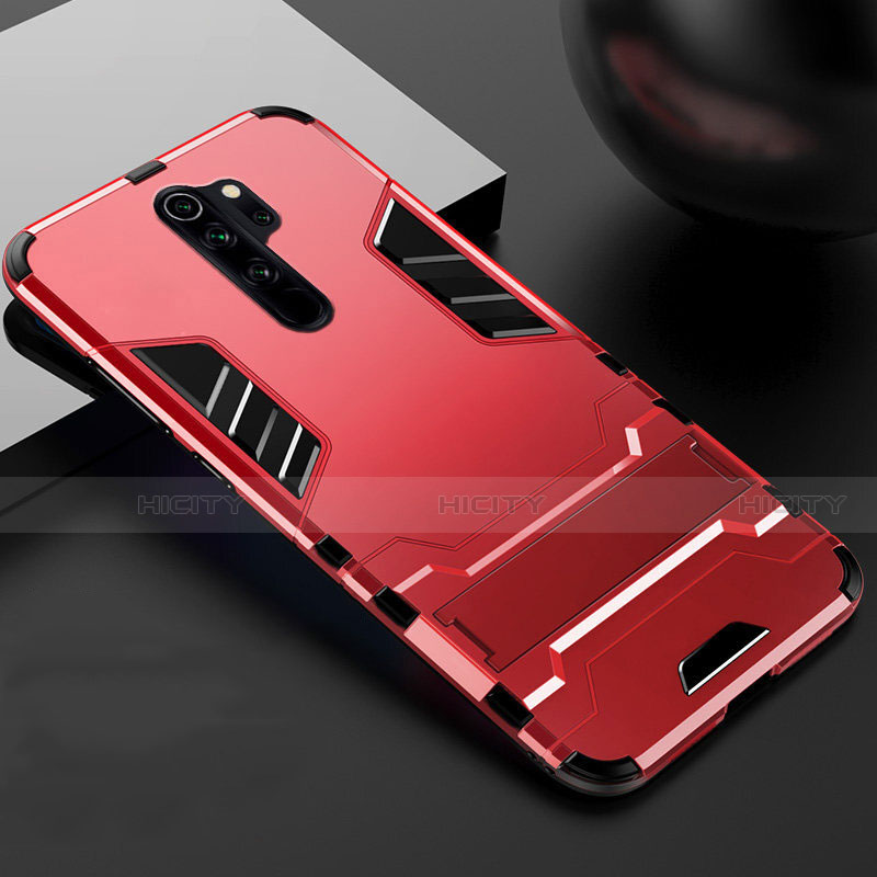 Custodia Silicone e Plastica Opaca Cover con Supporto per Xiaomi Redmi Note 8 Pro Rosso