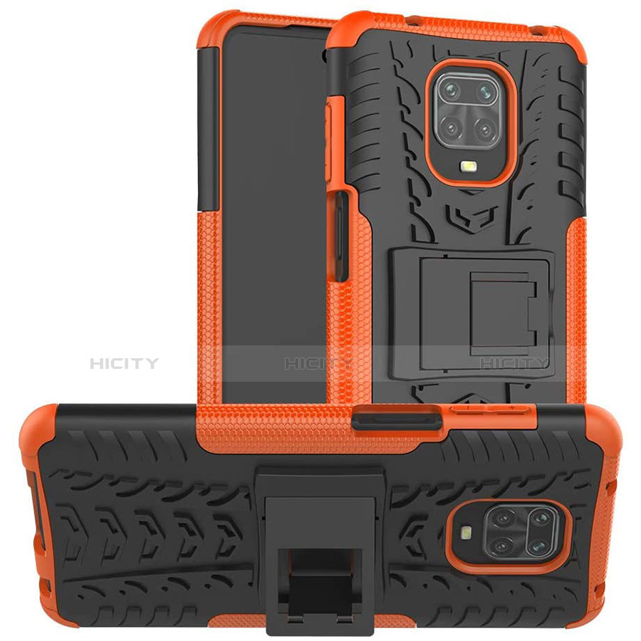 Custodia Silicone e Plastica Opaca Cover con Supporto per Xiaomi Redmi Note 9 Pro Arancione