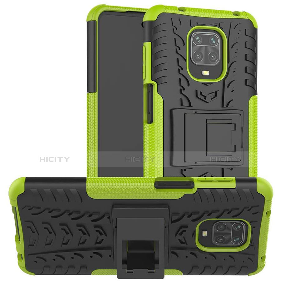 Custodia Silicone e Plastica Opaca Cover con Supporto per Xiaomi Redmi Note 9 Pro Max Verde