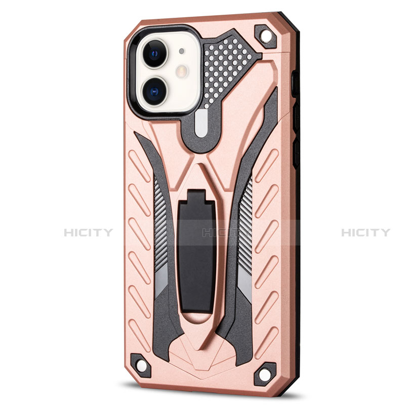 Custodia Silicone e Plastica Opaca Cover con Supporto R01 per Apple iPhone 12 Mini Oro Rosa
