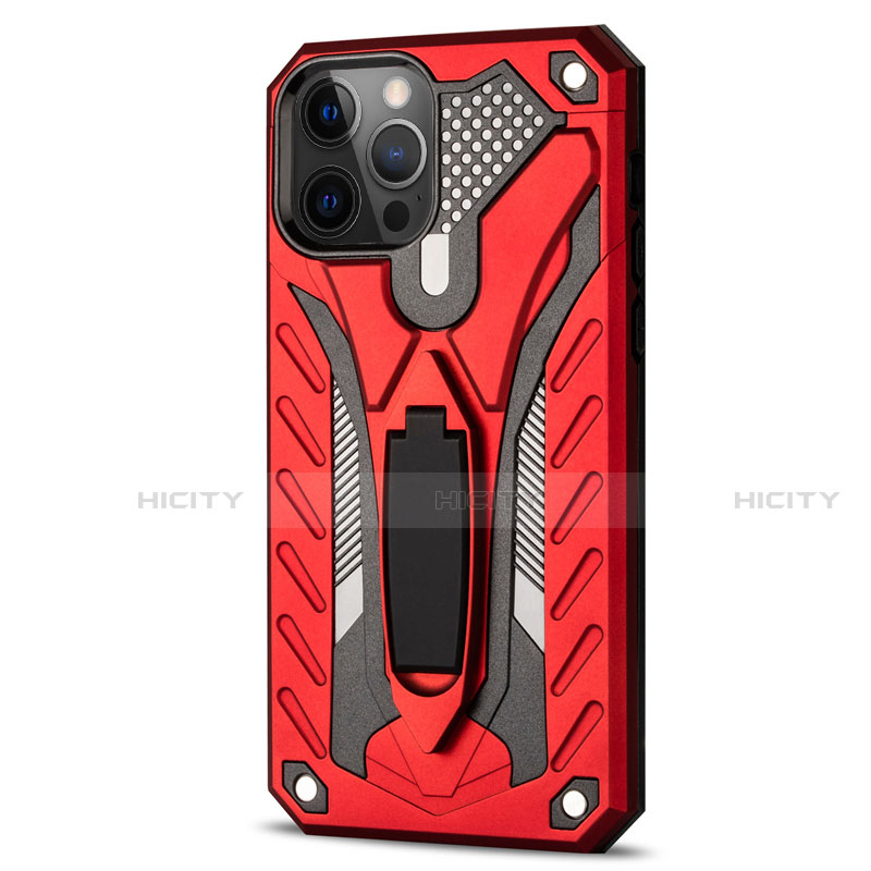 Custodia Silicone e Plastica Opaca Cover con Supporto R01 per Apple iPhone 12 Pro Rosso