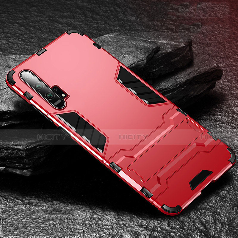 Custodia Silicone e Plastica Opaca Cover con Supporto R01 per Huawei Honor 20 Pro Rosso