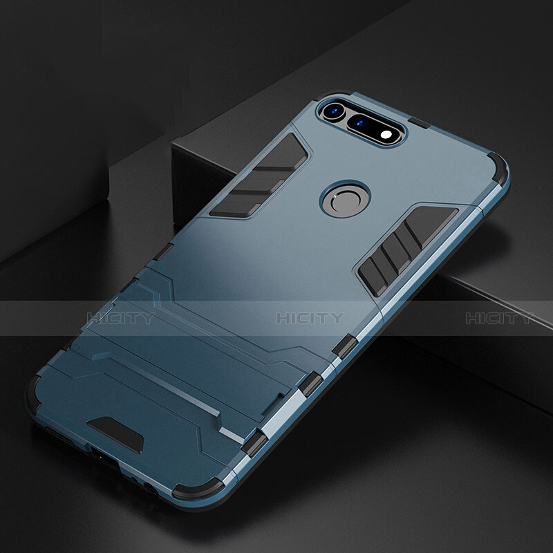 Custodia Silicone e Plastica Opaca Cover con Supporto R01 per Huawei Honor V20 Blu