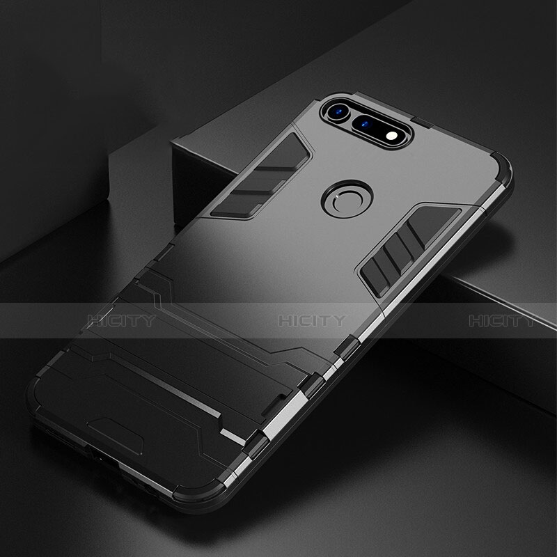 Custodia Silicone e Plastica Opaca Cover con Supporto R01 per Huawei Honor View 20 Nero