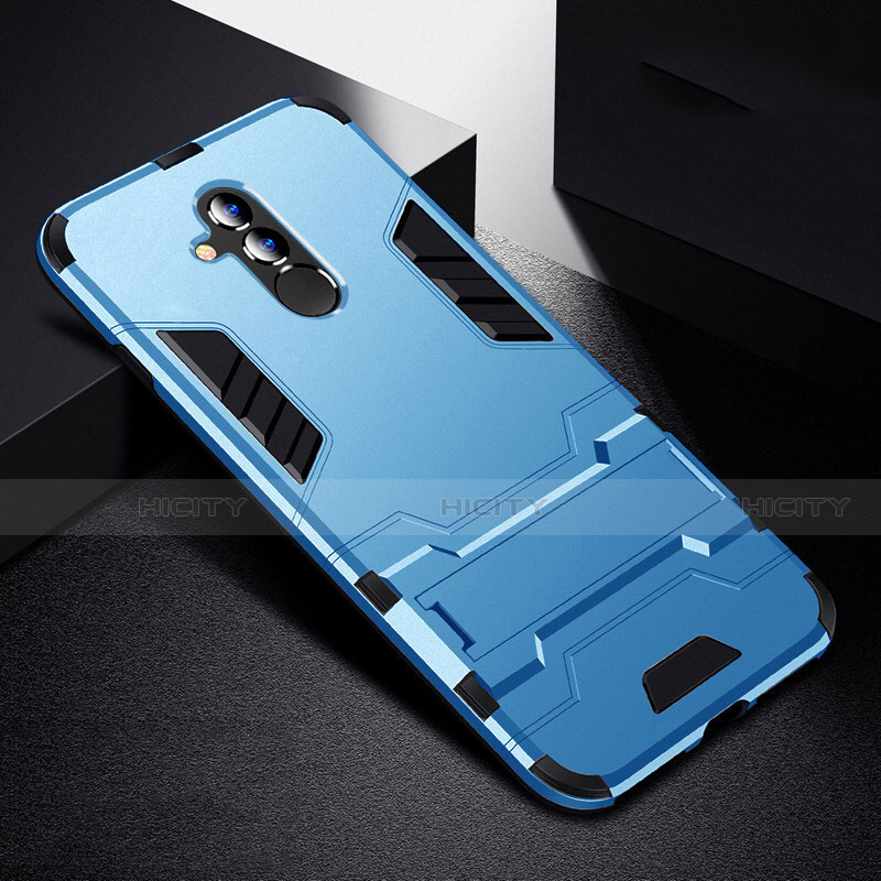 Custodia Silicone e Plastica Opaca Cover con Supporto R01 per Huawei Mate 20 Lite Cielo Blu