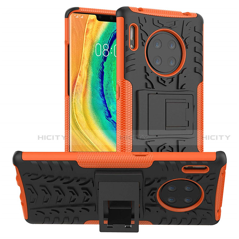Custodia Silicone e Plastica Opaca Cover con Supporto R01 per Huawei Mate 30 5G Arancione
