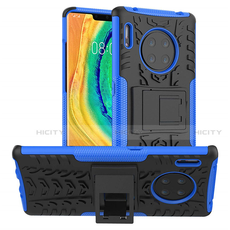Custodia Silicone e Plastica Opaca Cover con Supporto R01 per Huawei Mate 30 Blu