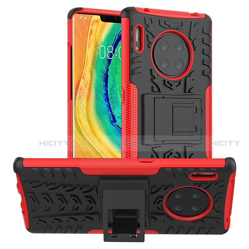 Custodia Silicone e Plastica Opaca Cover con Supporto R01 per Huawei Mate 30 Pro 5G Rosso
